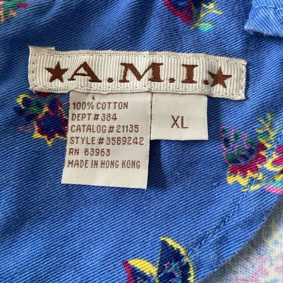 A.M.I. Vintage Blue Floral Sheath Dress Sleeveless Cotton Knee Length Size XL - Picture 3 of 12